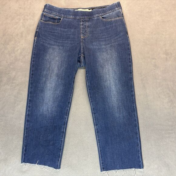Soft Surroundings Denim Pull-On Jeans Size PXL Blue Stretch Raw Hem Mid Rise - Picture 1 of 7